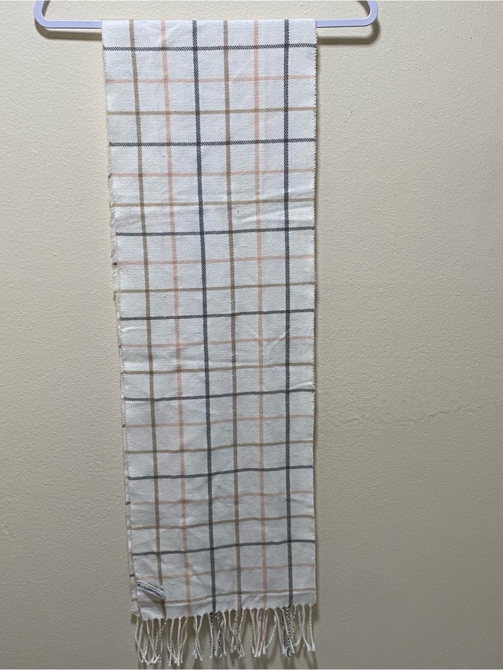 Calvin Klein White Plaid Kitchen Towel with Gray and Beige Stripes